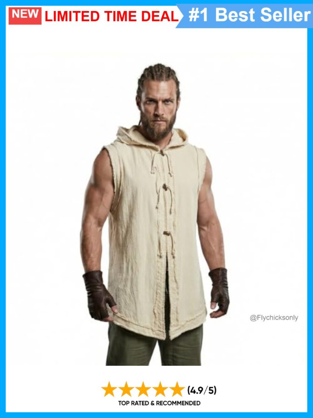 Men's 100% Cotton Hooded Medieval Vest Sleeveless LARP Cosplay Tunic Top
